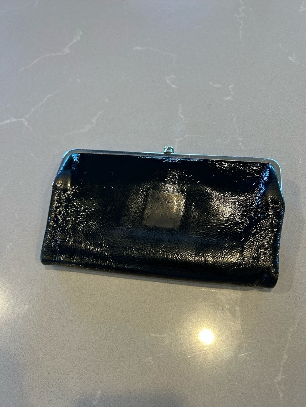 HOBO Black Patent Leather Frame Wallet